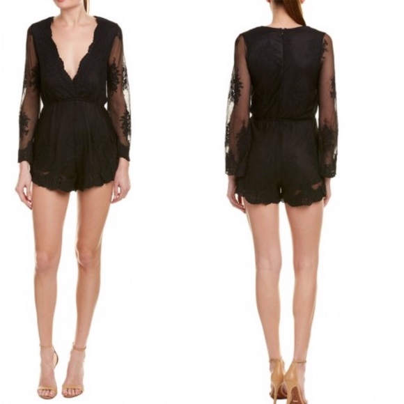 Reverse Pants - Reverse S black lace long sleeve romper